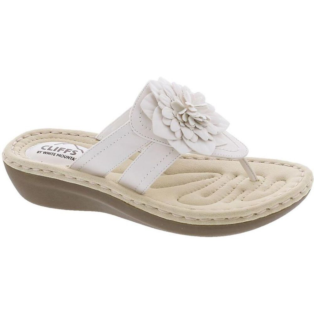Cliffs by White Mountain Womens Cassia White Faux Leather Wedge Sandals New